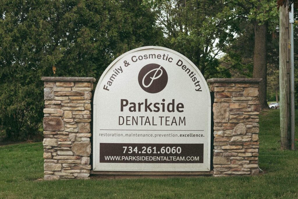 Parkside Dental Team family and cosmetic dentistry sign